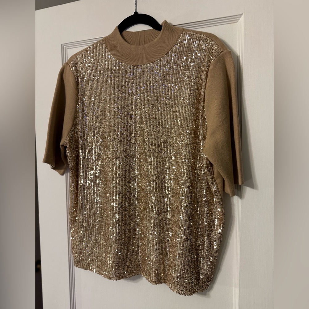 Ann Taylor Sequined Mock Neck Sweater Tee